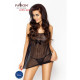 Сорочка бебі-дол Passion BERYL CHEMISE, black, трусики, напівпрозора, стрічка під груди