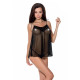 Сорочка прозора бебі-дол Passion MELANIA CHEMISE, black, трусики, на тонких бретелях