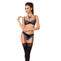 Комплект білизни Passion Exclusive GISELE SET, black, ліф, трусики з пажами
