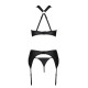 Сітчастий набір AMANDA SET L/XL, Black, бюстгальтер з халтером, трусики та пояс для панчох