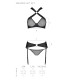 Сітчастий набір AMANDA SET L/XL, Black, бюстгальтер з халтером, трусики та пояс для панчох