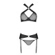 Сітчастий набір AMANDA SET S/M, Black, бюстгальтер з халтером, трусики та пояс для панчох
