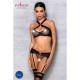 Сітчастий набір AMANDA SET XXL/XXXL, Black, бюстгальтер з халтером, трусики та пояс для панчох