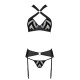 Сітчастий набір з візерунком Passion HIMA SET S/M, Black, бюстгальтер, трусики, пояс для панчіх