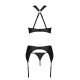Сітчастий набір з візерунком Passion HIMA SET S/M, Black, бюстгальтер, трусики, пояс для панчіх