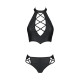 Комплект з еко-шкіри Passion NANCY BIKINI L/XL, black, бра та трусики з імітацією шнурівки