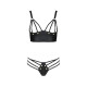 Комплект з екошкіри з люверсами та ремінцями Passion MALWIA BIKINI S/M, black, бра та трусики
