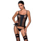 Сітчастий корсет з люверсами та знімними пажами Passion MALWIA CORSET black, екошкіра, стрінги