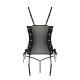 Сітчастий корсет з люверсами та знімними пажами Passion MALWIA CORSET black, екошкіра, стрінги
