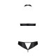 Комплект Passion MALWIA SET with Open Bra Black, відкритий топ, трусики з екошкіри з люверсами