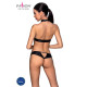 Комплект Passion MALWIA SET with Open Bra S/M Black, відкритий топ та трусики з екошкіри з люверсами