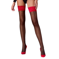 Панчохи Passion ST120 black-red, на ажурній силіконовій резинці, вишуканий декор та люрекс