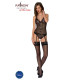 Корсет із пажами Passion URSULA CORSET L/XL, Black, трусики з ажурним декором та відкритим кроком