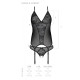 Корсет із пажами Passion URSULA CORSET L/XL, Black, трусики з ажурним декором та відкритим кроком