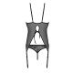 Корсет із пажами Passion URSULA CORSET XXL/XXXL Black, трусики з ажурним декором та відкритим кроком