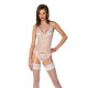 Корсет із пажами Passion URSULA CORSET S/M, White, трусики з ажурним декором та відкритим кроком