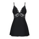 Сатиновий пеньюар з мереживом Obsessive 810-BAB-1 babydoll & thong L/XL, чорний, пеньюар, танга