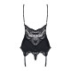 Сатиновий мереживний корсет Obsessive 810-COR-1 babydoll & thong S/M, чорний, корсет, танга