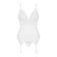 Сатиновий мереживний корсет Obsessive 810-COR-2 babydoll & thong L/XL, білий, корсет, танга