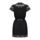 Сатиновий відкритий пеньюар на поясі Obsessive 810-PEI–1 peignoir black S/M, чорний