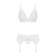 Мереживний комплект білизни Obsessive 810-SEG-1 L/XL White, бюстгальтер, стрінги, пояс для панчіх