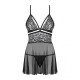 Еротичний мереживний комплект із сіточкою Obsessive 838-BAB-1babydoll & thong black S/M