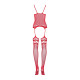 Бодістокінг Obsessive Bodystocking F214 red S/M/L, імітація корсета та панчіх на підв’язках