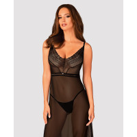 Напівпрозора довга сорочка Obsessive Estiqua chemise, чорний, асиметричний крій
