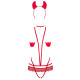 Еротичний костюм чортика зі стреп Obsessive Evilia teddy red S/M, боді, чокер, накладки на соски, обруч з ріжками