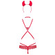 Еротичний костюм чортика зі стреп Obsessive Evilia teddy red S/M, боді, чокер, накладки на соски, обруч з ріжками
