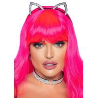 Набір кішечки Leg Avenue Cat ear headband and choker, чокер та вушка, прикрашений стразами