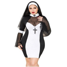 Еротичний костюм черниці JSY «Грішниця Лола» Plus Size Black, сукня, хрест, апостольник