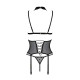 Корсет з відкритими грудьми Passion DOMINICA CORSET XXL/XXXL black, пажі для панчіх, стрінги