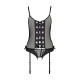 Корсет зі шнурівкою Passion NESSY CORSET black, стрінги з відкритим доступом, пажі для панчіх