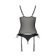 Корсет зі шнурівкою Passion NESSY CORSET black, стрінги з відкритим доступом, пажі для панчіх