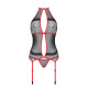 Корсет з пажами Passion SATARA CORSET L/XL red, стрінги, мереживо, застібки спереду та ззаду
