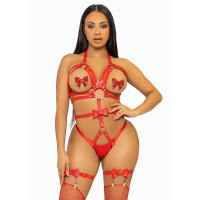 Портупея-тедді з ременів Leg Avenue Studded O-ring harness teddy Red, екошкіра