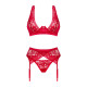 Комплект білизни Obsessive Lacelove cupless 3-pcs set XL/2XL Red, бюстгальтер, стрінги, пояс для панчіх