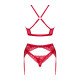 Комплект білизни Obsessive Lacelove cupless 3-pcs set XL/2XL Red, бюстгальтер, стрінги, пояс для панчіх