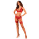 Комплект білизни Obsessive Lacelove cupless 3-pcs set XL/2XL Red, бюстгальтер, стрінги, пояс для панчіх