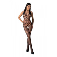 Бодістокінг з плетінням на животику Passion BS100 One Size, black, декоративний шов, з доступом
