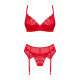 Комплект Obsessive Ingridia 3-pcs set XL/2XL, червоний, бюстгальтер, стрінги, пояс