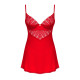 Пеньюар Obsessive Ingridia chemise & thong XS/S, червоний, сорочка, стрінги
