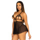 Сорочка бебі-дол з відкритими чашками Leg Avenue Lace and mesh babydoll & panty Black, стрінги