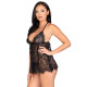 Сорочка бебі-дол Leg Avenue Floral lace babydoll & string Black S, стрінги