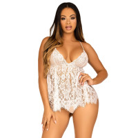 Сорочка бебі-дол Leg Avenue Floral lace babydoll & string White, стрінги