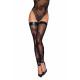 Панчохи без миска Noir Handmade F243 Tulle stockings with patterned flock embroidery, XL