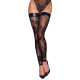 Панчохи без миска Noir Handmade F243 Tulle stockings with patterned flock embroidery, XXL