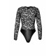 Боді Noir Handmade F296 Psyche, 3XL, мереживо, довгий рукав, низ під латекс, з доступом
