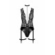 Боді Noir Handmade F297 Libido, S, чорне, мереживо, низ під латекс, відкритий доступ, гартери